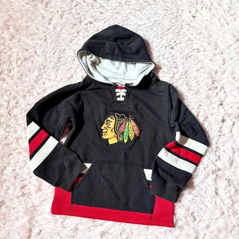 Chicago Blackhawks NHL Embroidered Hocket Pullover Hoodie Boys L Sportswear